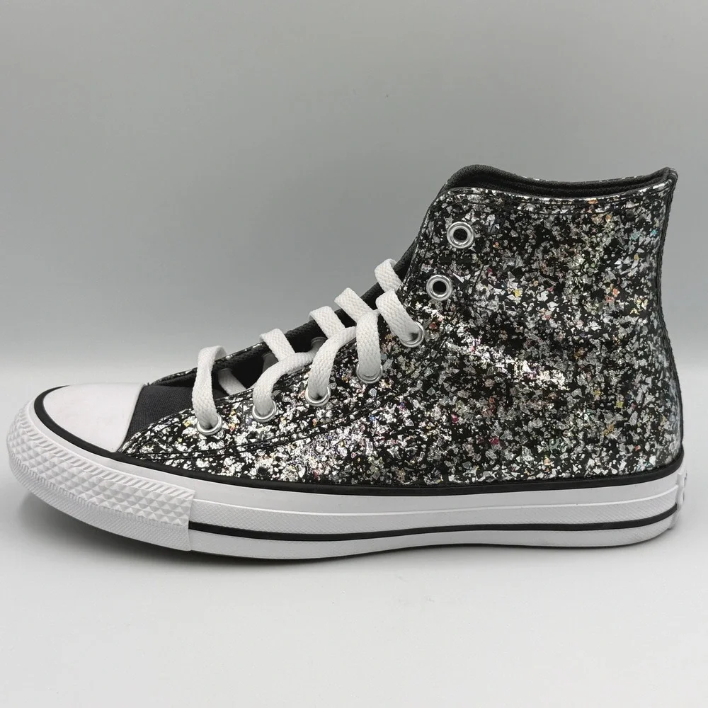 Converse Chuck Taylor High Top Kids Size 5 Black Silver Glitter NWOB A09270C